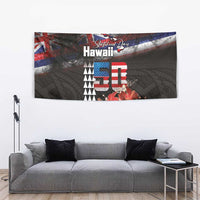 Hawaii Statehood Day Tapestry 50th state of the United States Kakau Tattoos and Hibiscus Grunge LT03 - Polynesian Pride