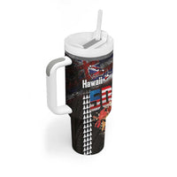 Hawaii Statehood Day Tumbler With Handle 50th state of the United States Kakau Tattoos and Hibiscus Grunge LT03 - Polynesian Pride
