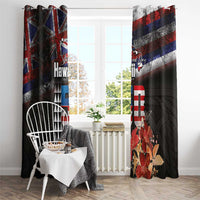 Hawaii Statehood Day Window Curtain 50th state of the United States Kakau Tattoos and Hibiscus Grunge LT03 - Polynesian Pride