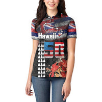 Hawaii Statehood Day Women Polo Shirt 50th state of the United States Kakau Tattoos and Hibiscus Grunge - Polynesian Pride