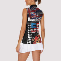 Hawaii Statehood Day Women Sleeveless Polo Shirt 50th state of the United States Kakau Tattoos and Hibiscus Grunge LT03 - Polynesian Pride