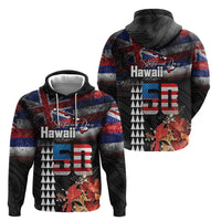 Hawaii Statehood Day Zip Hoodie 50th state of the United States Kakau Tattoos and Hibiscus Grunge LT03 - Polynesian Pride