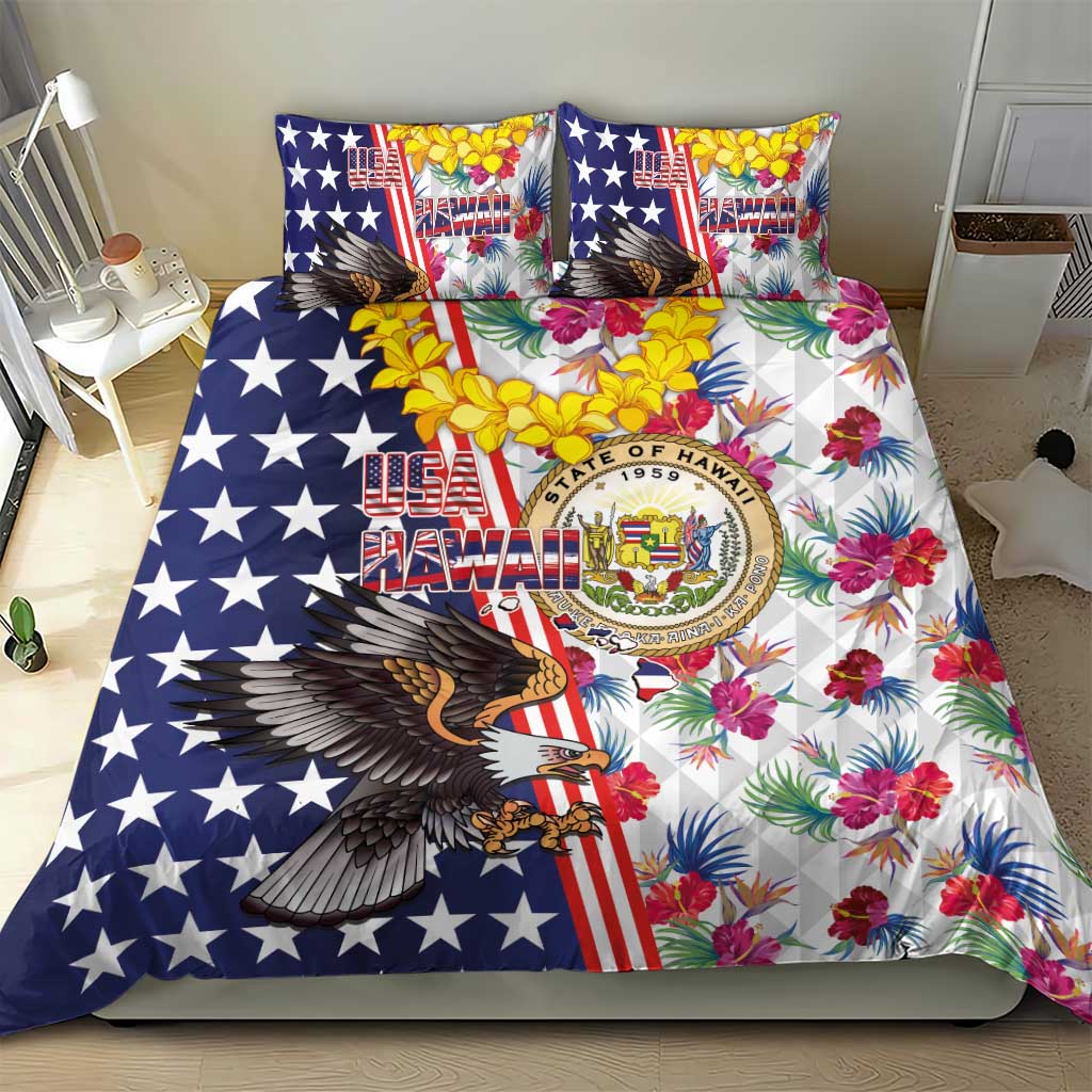 Hawaii and United States Together Bedding Set Seal of Hawaii and Bald Eagle - Polynesian Pride