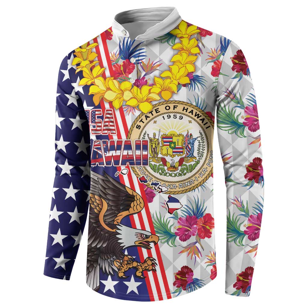 Hawaii and United States Together Button Sweatshirt Seal of Hawaii and Bald Eagle - Polynesian Pride