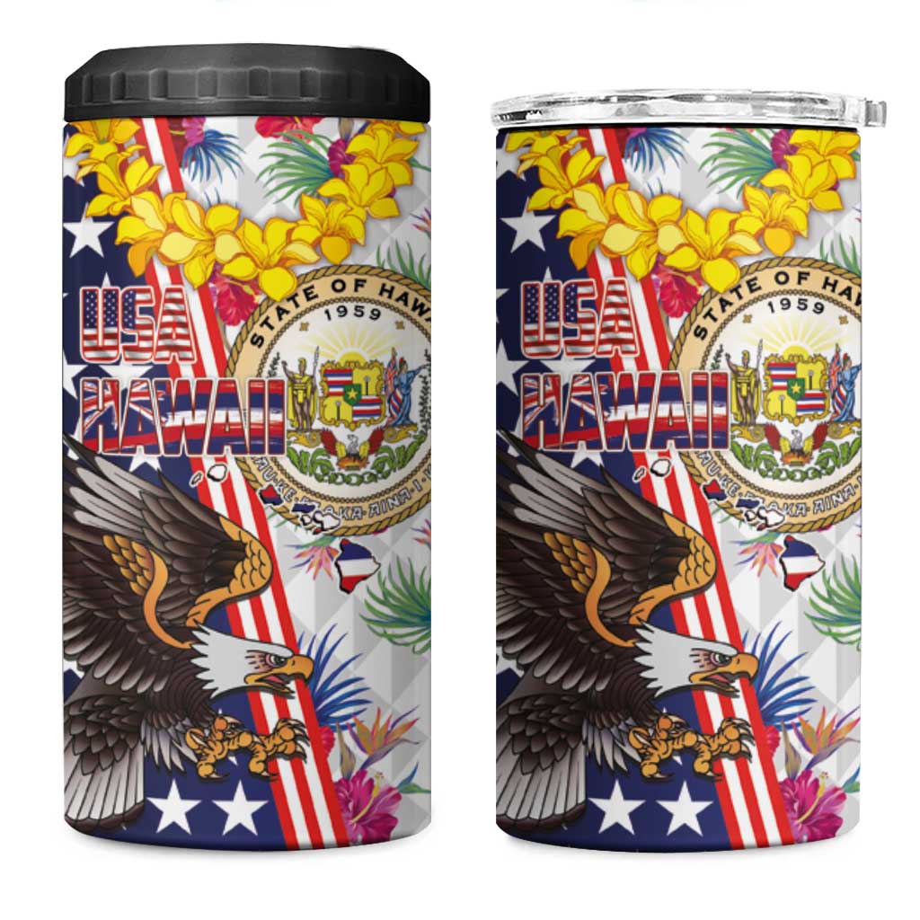 Hawaii and United States Together 4 in 1 Can Cooler Tumbler Seal of Hawaii and Bald Eagle LT03 One Size: 16 oz White - Polynesian Pride
