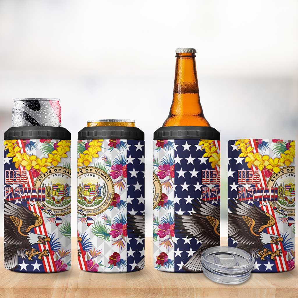 Hawaii and United States Together 4 in 1 Can Cooler Tumbler Seal of Hawaii and Bald Eagle LT03 - Polynesian Pride