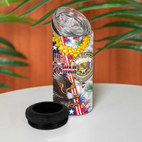 Hawaii and United States Together 4 in 1 Can Cooler Tumbler Seal of Hawaii and Bald Eagle LT03 - Polynesian Pride