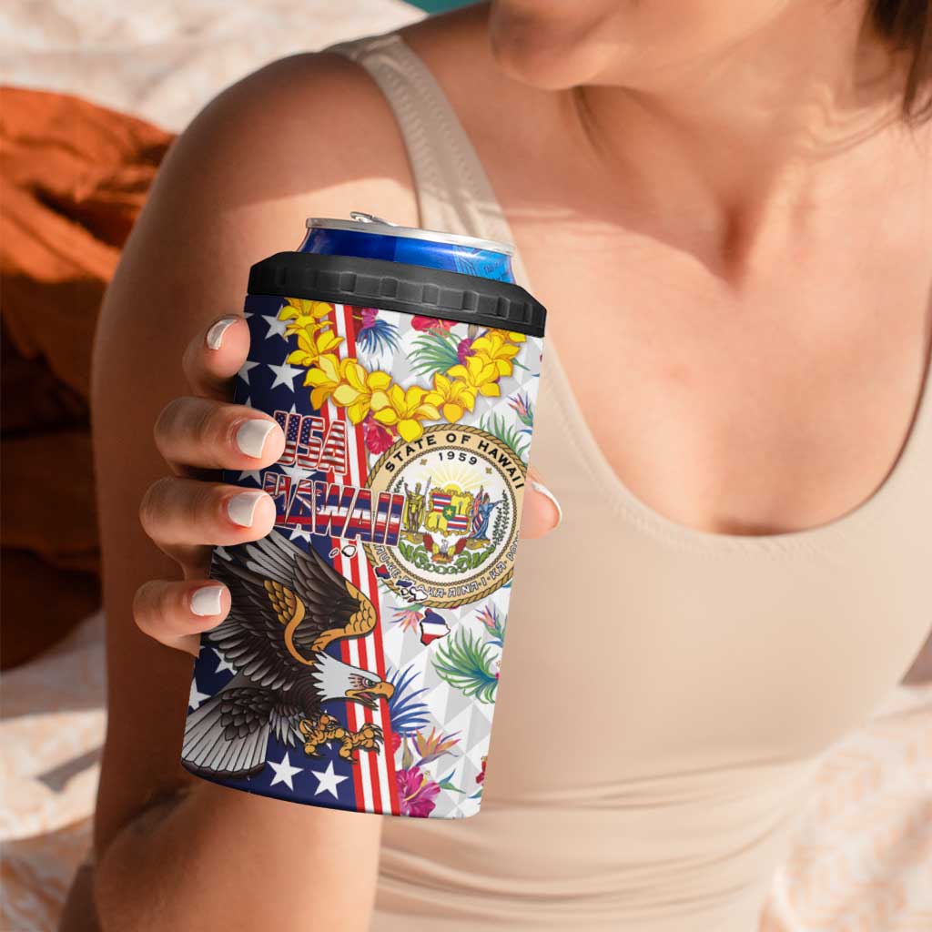 Hawaii and United States Together 4 in 1 Can Cooler Tumbler Seal of Hawaii and Bald Eagle LT03 - Polynesian Pride