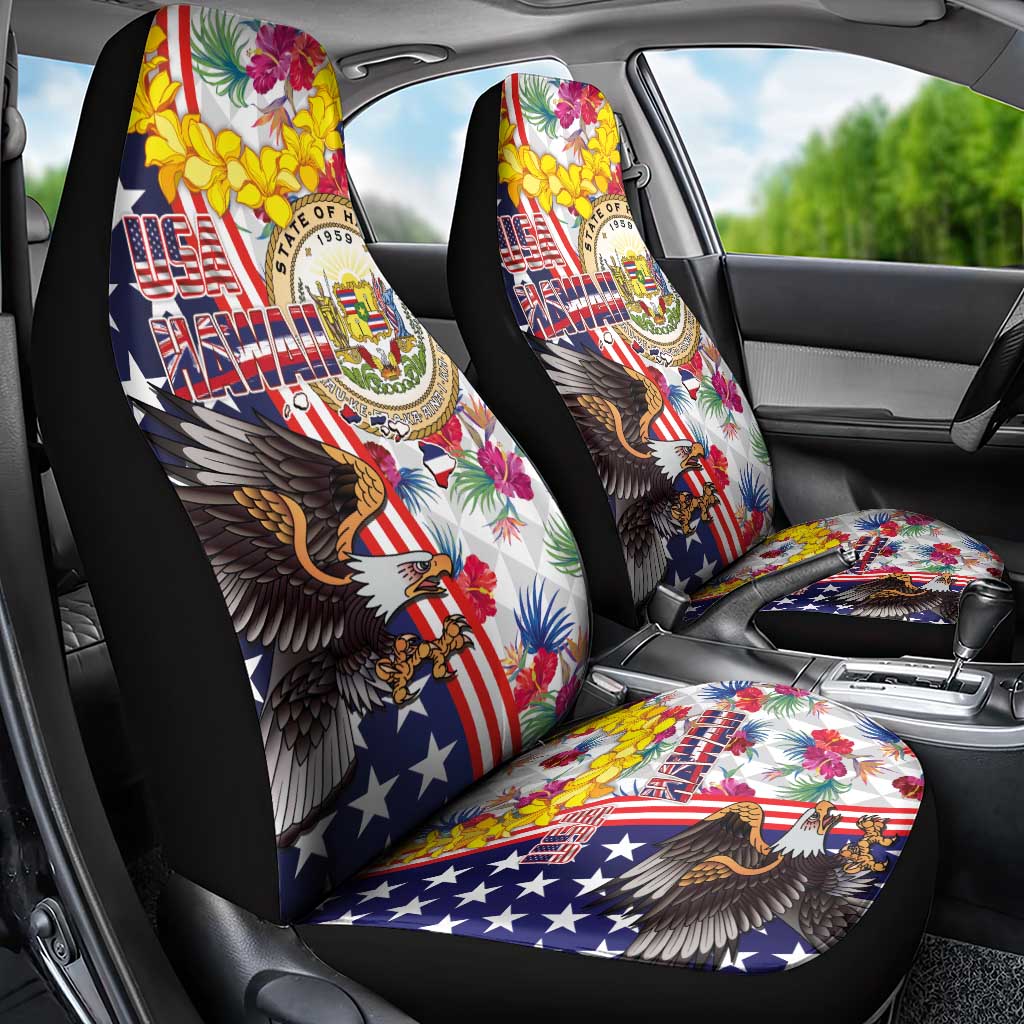 Hawaii and United States Together Car Seat Cover Seal of Hawaii and Bald Eagle LT03 - Polynesian Pride