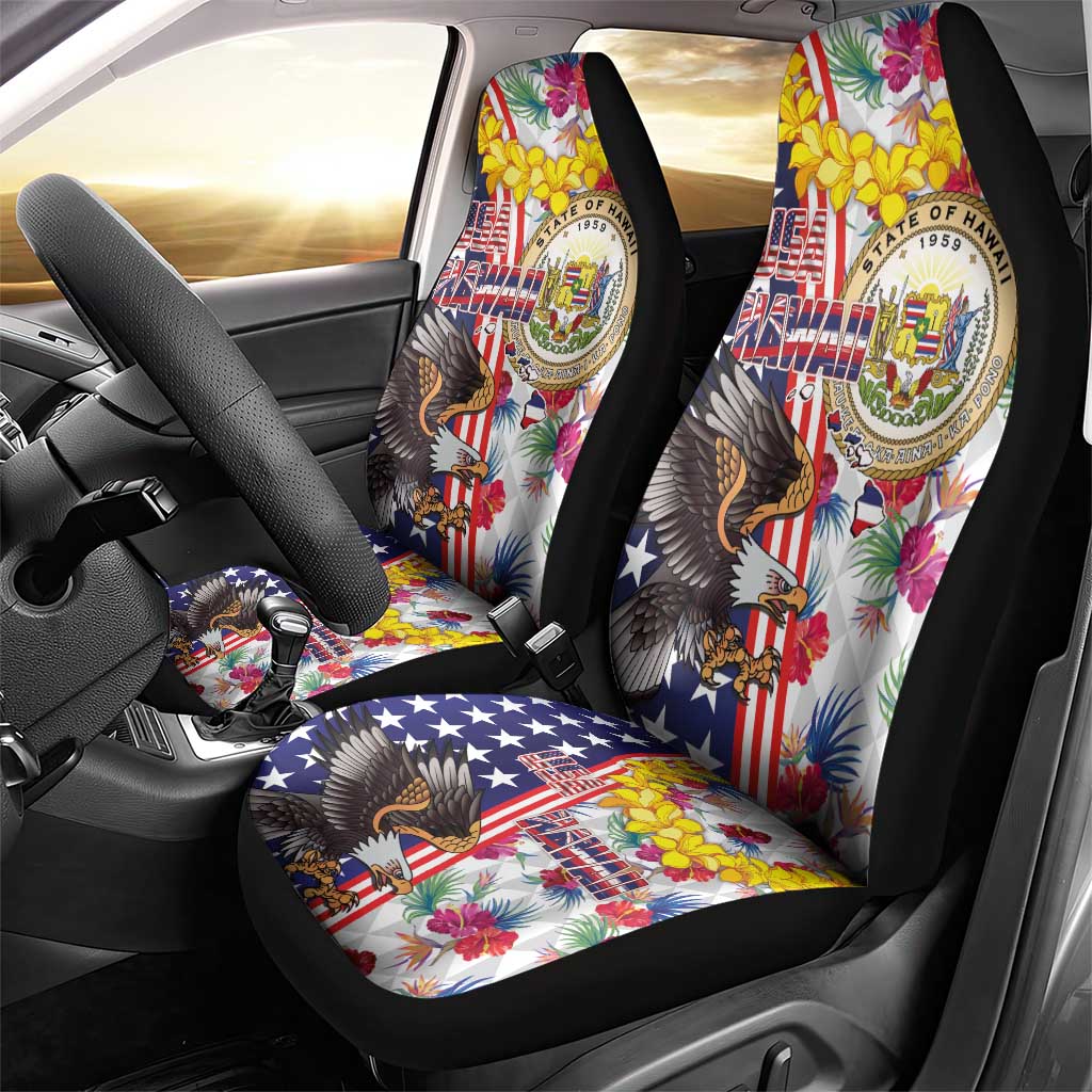 Hawaii and United States Together Car Seat Cover Seal of Hawaii and Bald Eagle LT03 - Polynesian Pride