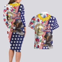Hawaii and United States Together Couples Matching Long Sleeve Bodycon Dress and Hawaiian Shirt Seal of Hawaii and Bald Eagle LT03 - Polynesian Pride
