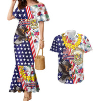 Hawaii and United States Together Couples Matching Mermaid Dress and Hawaiian Shirt Seal of Hawaii and Bald Eagle LT03 White - Polynesian Pride