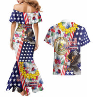 Hawaii and United States Together Couples Matching Mermaid Dress and Hawaiian Shirt Seal of Hawaii and Bald Eagle LT03 - Polynesian Pride