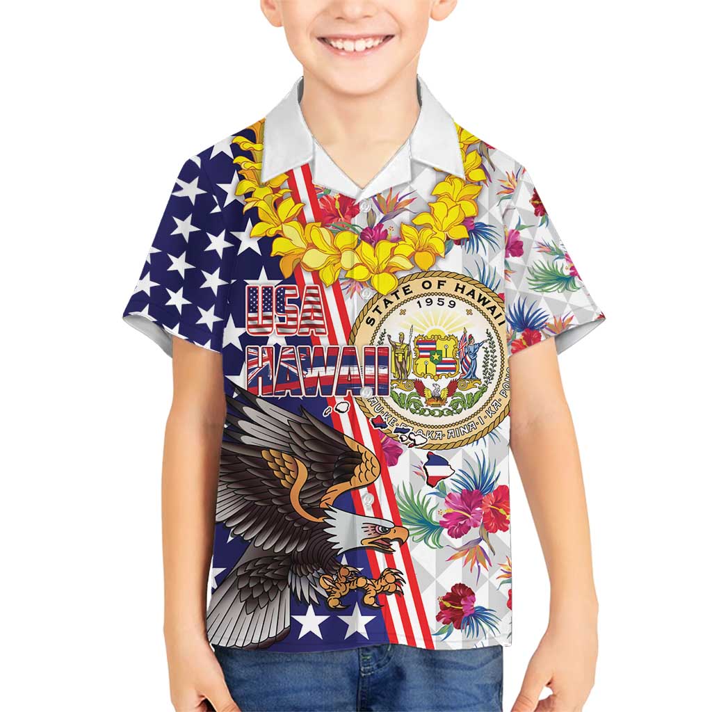 Hawaii and United States Together Family Matching Long Sleeve Bodycon Dress and Hawaiian Shirt Seal of Hawaii and Bald Eagle LT03 Son's Shirt White - Polynesian Pride