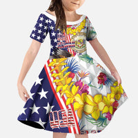 Hawaii and United States Together Family Matching Mermaid Dress and Hawaiian Shirt Seal of Hawaii and Bald Eagle LT03 Daughter's Dress White - Polynesian Pride