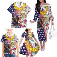 Hawaii and United States Together Family Matching Off The Shoulder Long Sleeve Dress and Hawaiian Shirt Seal of Hawaii and Bald Eagle LT03 - Polynesian Pride
