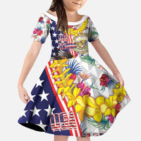 Hawaii and United States Together Family Matching Off Shoulder Maxi Dress and Hawaiian Shirt Seal of Hawaii and Bald Eagle LT03 Daughter's Dress White - Polynesian Pride