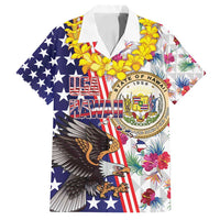 Hawaii and United States Together Family Matching Off Shoulder Maxi Dress and Hawaiian Shirt Seal of Hawaii and Bald Eagle LT03 Dad's Shirt - Short Sleeve White - Polynesian Pride