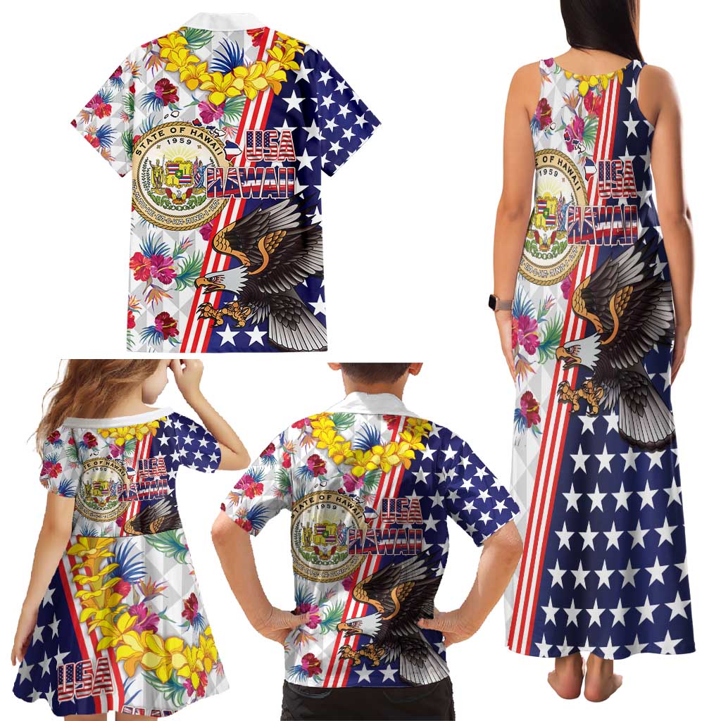 Hawaii and United States Together Family Matching Tank Maxi Dress and Hawaiian Shirt Seal of Hawaii and Bald Eagle LT03 - Polynesian Pride