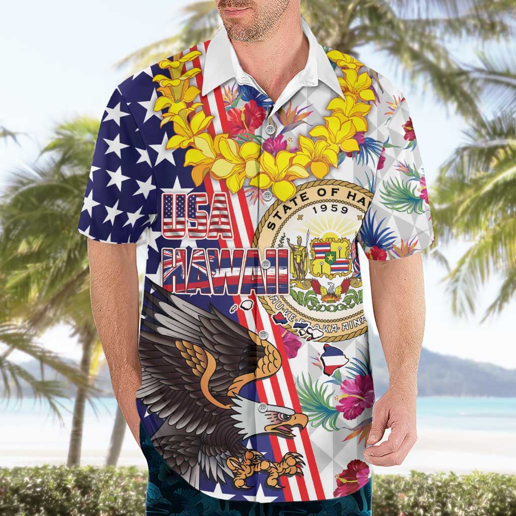 Hawaii and United States Together Hawaiian Shirt Seal of Hawaii and Bald Eagle LT03 - Polynesian Pride