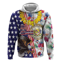 Hawaii and United States Together Hoodie Seal of Hawaii and Bald Eagle LT03 Pullover Hoodie White - Polynesian Pride