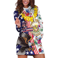 Hawaii and United States Together Hoodie Dress Seal of Hawaii and Bald Eagle LT03 White - Polynesian Pride