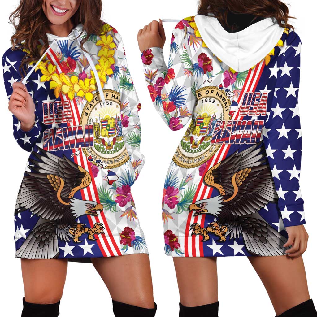 Hawaii and United States Together Hoodie Dress Seal of Hawaii and Bald Eagle LT03 - Polynesian Pride