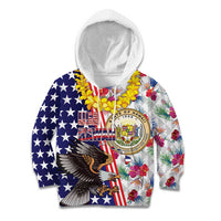Hawaii and United States Together Kid Hoodie Seal of Hawaii and Bald Eagle LT03 Hoodie White - Polynesian Pride