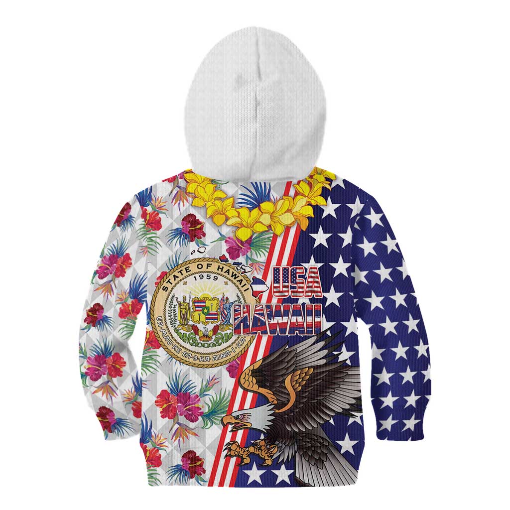 Hawaii and United States Together Kid Hoodie Seal of Hawaii and Bald Eagle LT03 - Polynesian Pride