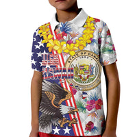 Hawaii and United States Together Kid Polo Shirt Seal of Hawaii and Bald Eagle LT03 Kid White - Polynesian Pride