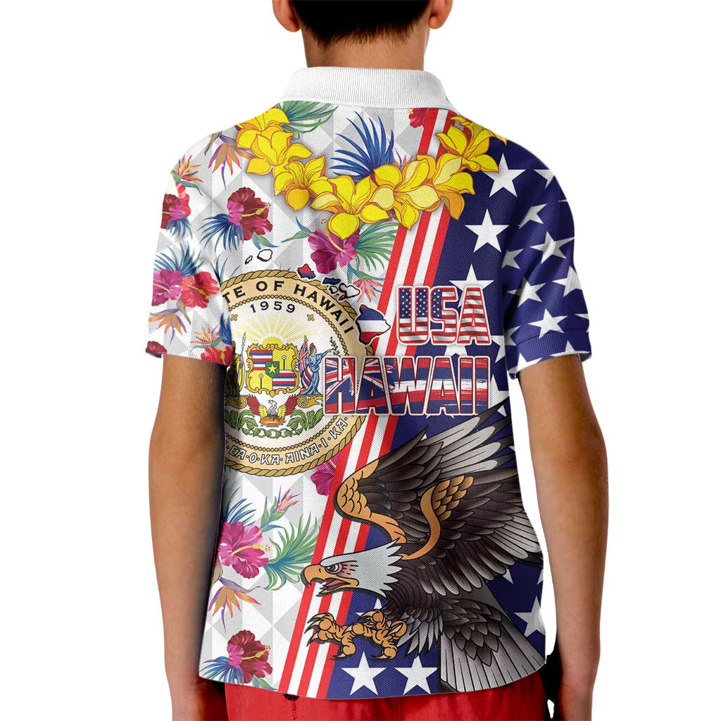 Hawaii and United States Together Kid Polo Shirt Seal of Hawaii and Bald Eagle LT03 - Polynesian Pride
