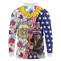 Hawaii and United States Together Long Sleeve Polo Shirt Seal of Hawaii and Bald Eagle LT03 - Polynesian Pride