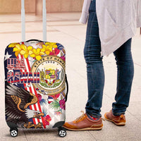 Hawaii and United States Together Luggage Cover Seal of Hawaii and Bald Eagle LT03 White - Polynesian Pride