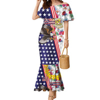 Hawaii and United States Together Mermaid Dress Seal of Hawaii and Bald Eagle LT03 Women White - Polynesian Pride