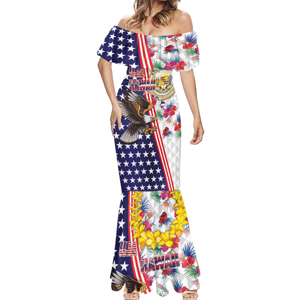 Hawaii and United States Together Mermaid Dress Seal of Hawaii and Bald Eagle LT03 - Polynesian Pride