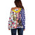 Hawaii and United States Together Off Shoulder Sweater Seal of Hawaii and Bald Eagle - Polynesian Pride