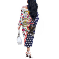 Hawaii and United States Together Off The Shoulder Long Sleeve Dress Seal of Hawaii and Bald Eagle LT03 - Polynesian Pride