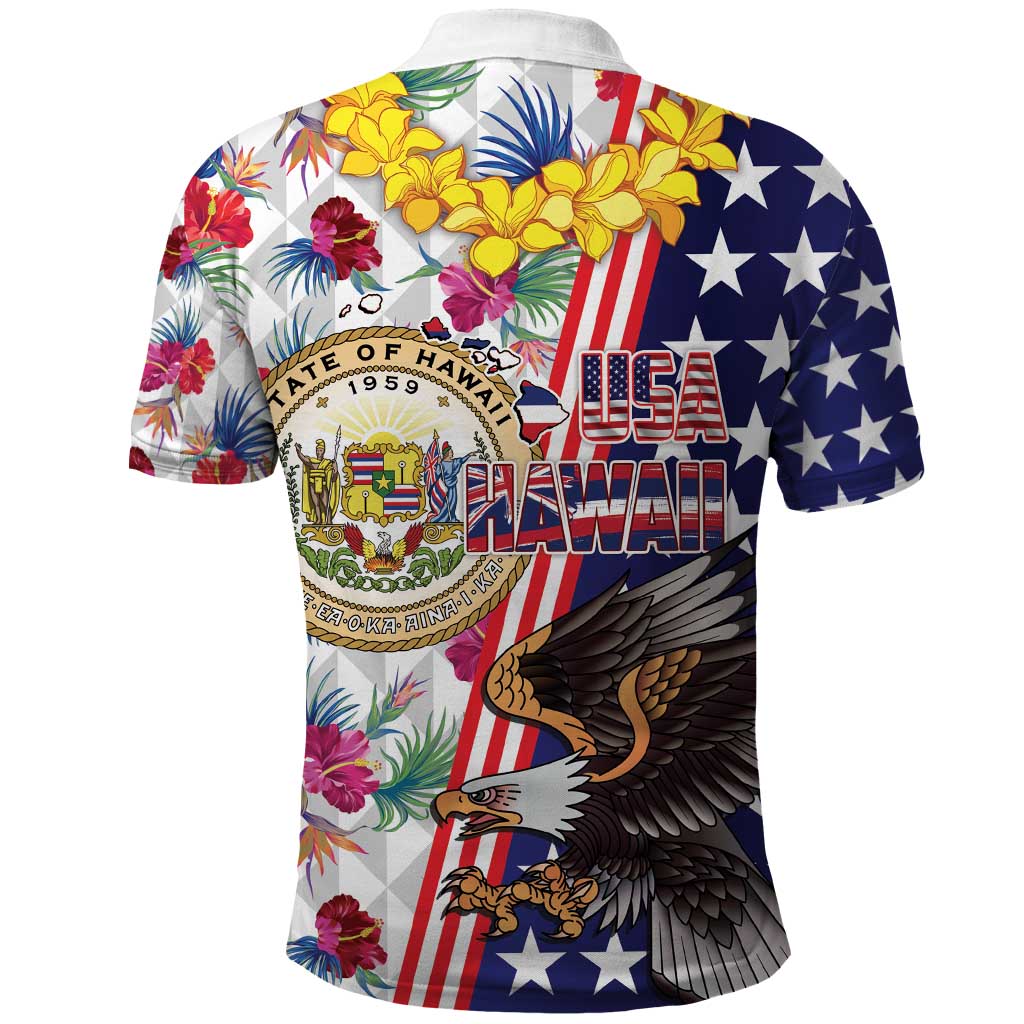 Hawaii and United States Together Polo Shirt Seal of Hawaii and Bald Eagle LT03 - Polynesian Pride