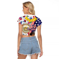 Hawaii and United States Together Raglan Cropped T Shirt Seal of Hawaii and Bald Eagle LT03 - Polynesian Pride