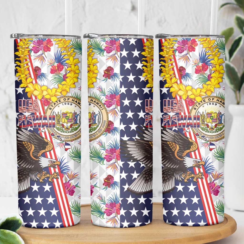 Hawaii and United States Together Skinny Tumbler Seal of Hawaii and Bald Eagle LT03 - Polynesian Pride