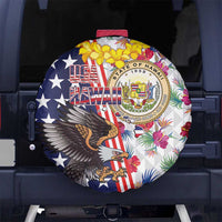 Hawaii and United States Together Spare Tire Cover Seal of Hawaii and Bald Eagle LT03 No hole White - Polynesian Pride
