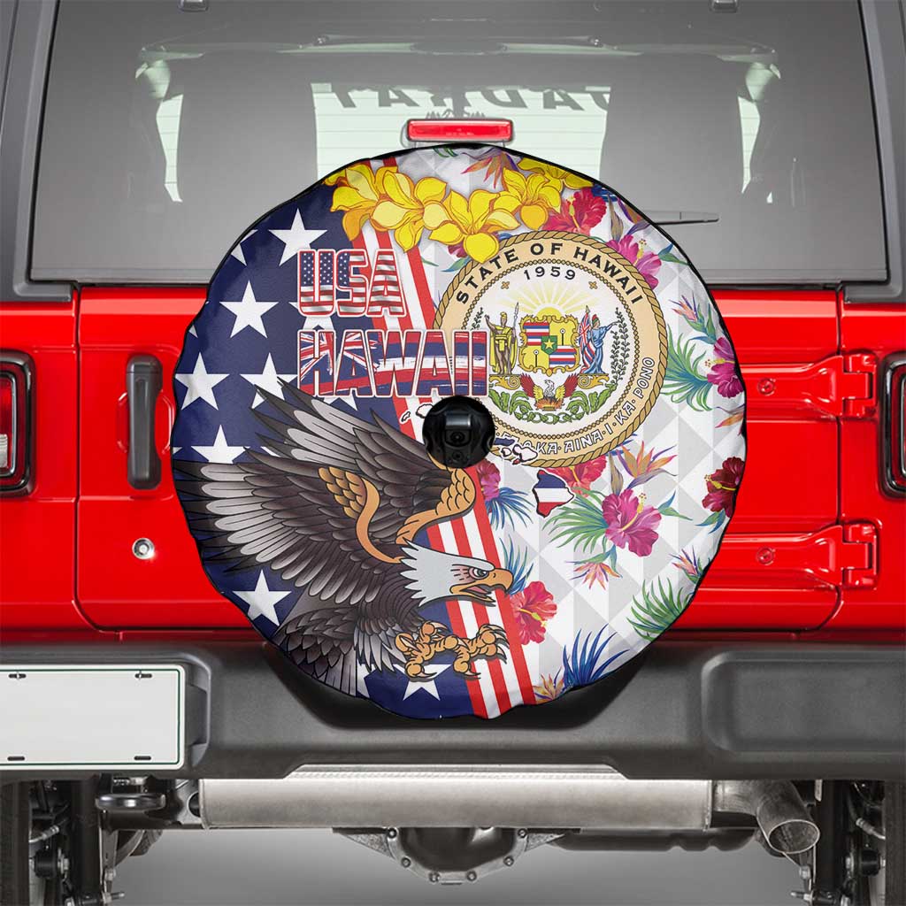 Hawaii and United States Together Spare Tire Cover Seal of Hawaii and Bald Eagle LT03 - Polynesian Pride