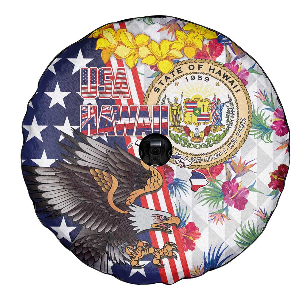 Hawaii and United States Together Spare Tire Cover Seal of Hawaii and Bald Eagle LT03 - Polynesian Pride