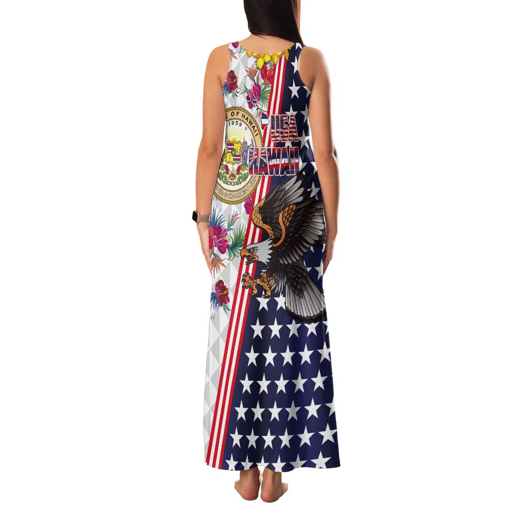 Hawaii and United States Together Tank Maxi Dress Seal of Hawaii and Bald Eagle LT03 - Polynesian Pride