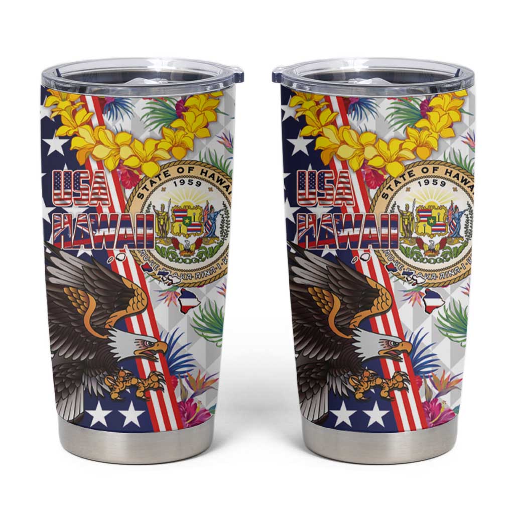 Hawaii and United States Together Tumbler Cup Seal of Hawaii and Bald Eagle - Polynesian Pride
