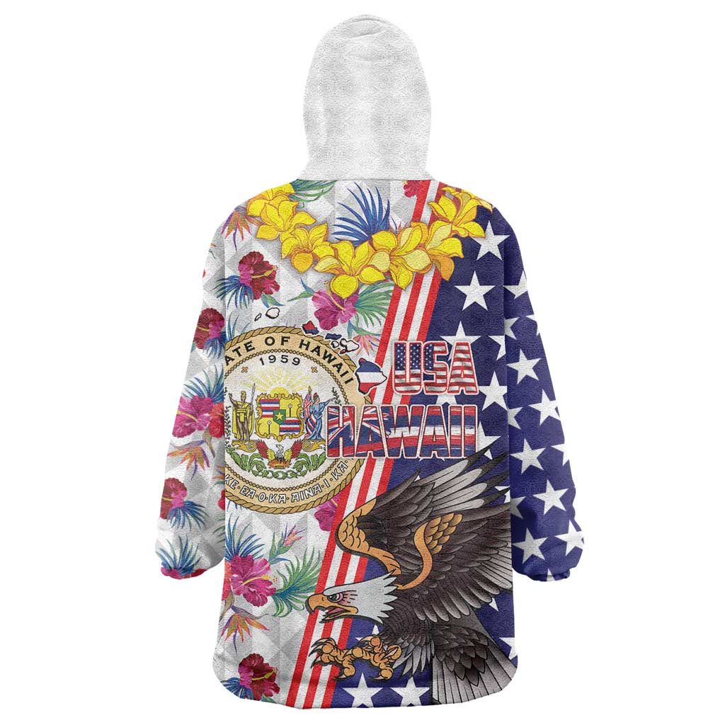 Hawaii and United States Together Wearable Blanket Hoodie Seal of Hawaii and Bald Eagle LT03 - Polynesian Pride