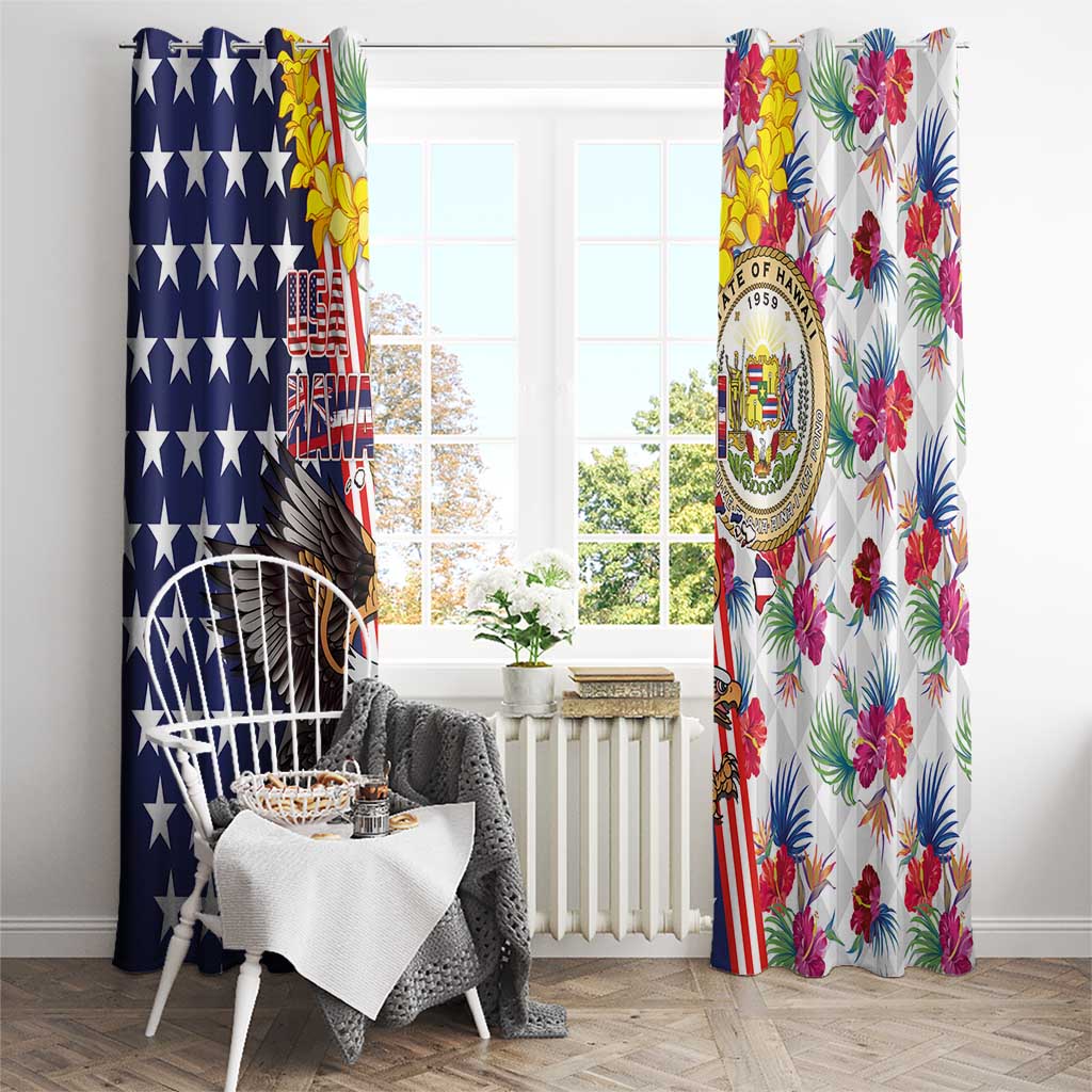 Hawaii and United States Together Window Curtain Seal of Hawaii and Bald Eagle - Polynesian Pride