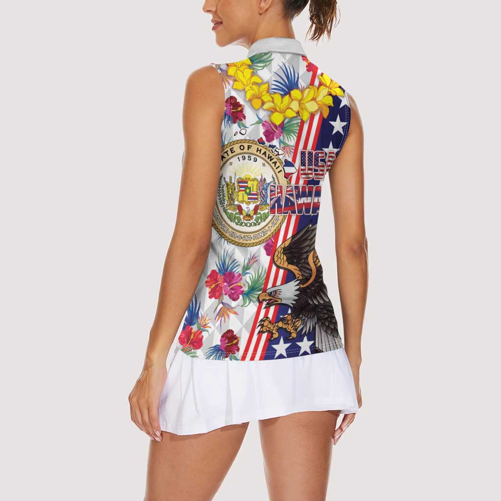 Hawaii and United States Together Women Sleeveless Polo Shirt Seal of Hawaii and Bald Eagle LT03 - Polynesian Pride