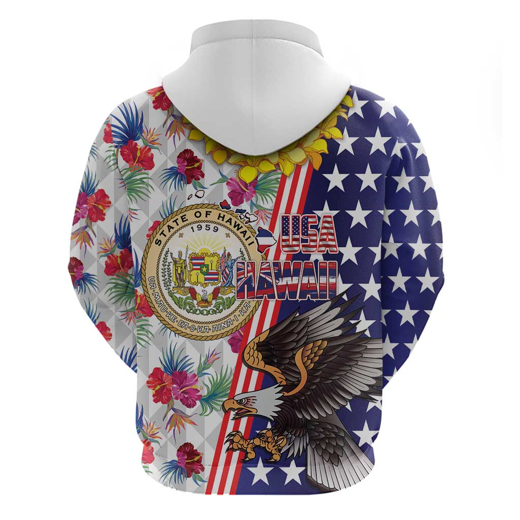 Hawaii and United States Together Zip Hoodie Seal of Hawaii and Bald Eagle LT03 - Polynesian Pride