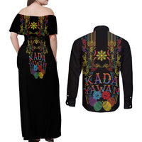 Philippines Kadayawan Festival Couples Matching Off Shoulder Maxi Dress and Long Sleeve Button Shirt Polynesian Tribal Art Barong Style LT03 - Polynesian Pride